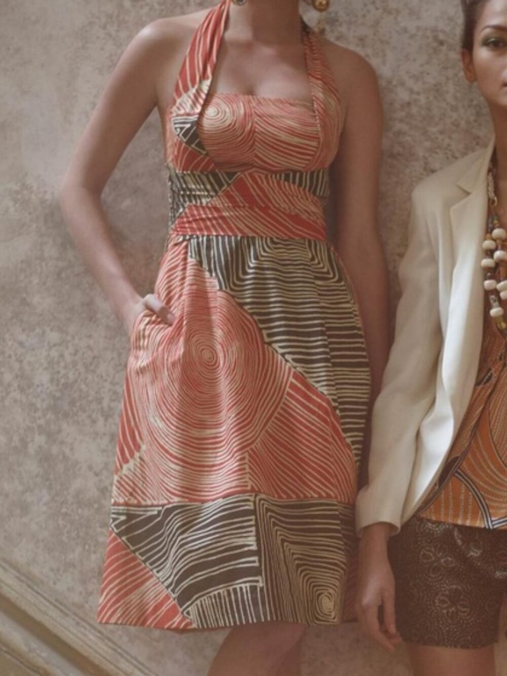 Anthropologie We Love Vera "Study of Shapes" Brown Red Halter Dress